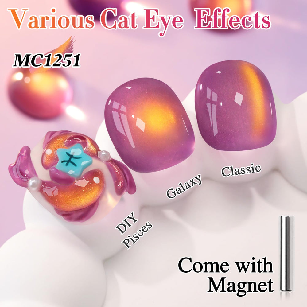 Close-up shows magnet tool beside cat-eye gel for adjustable depth effect.