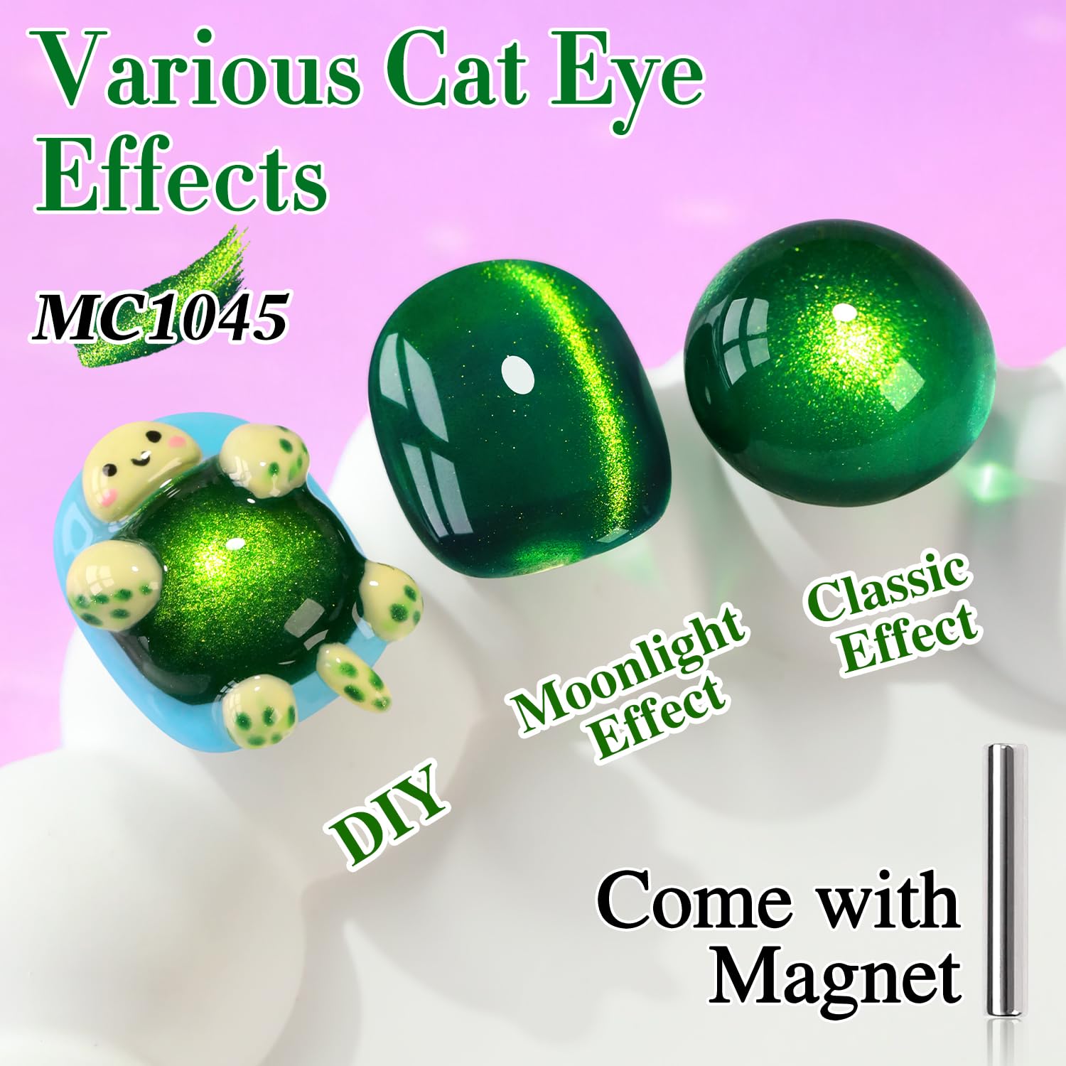 Magnet creates dynamic holographic effect on the gel polish for custom nail art.