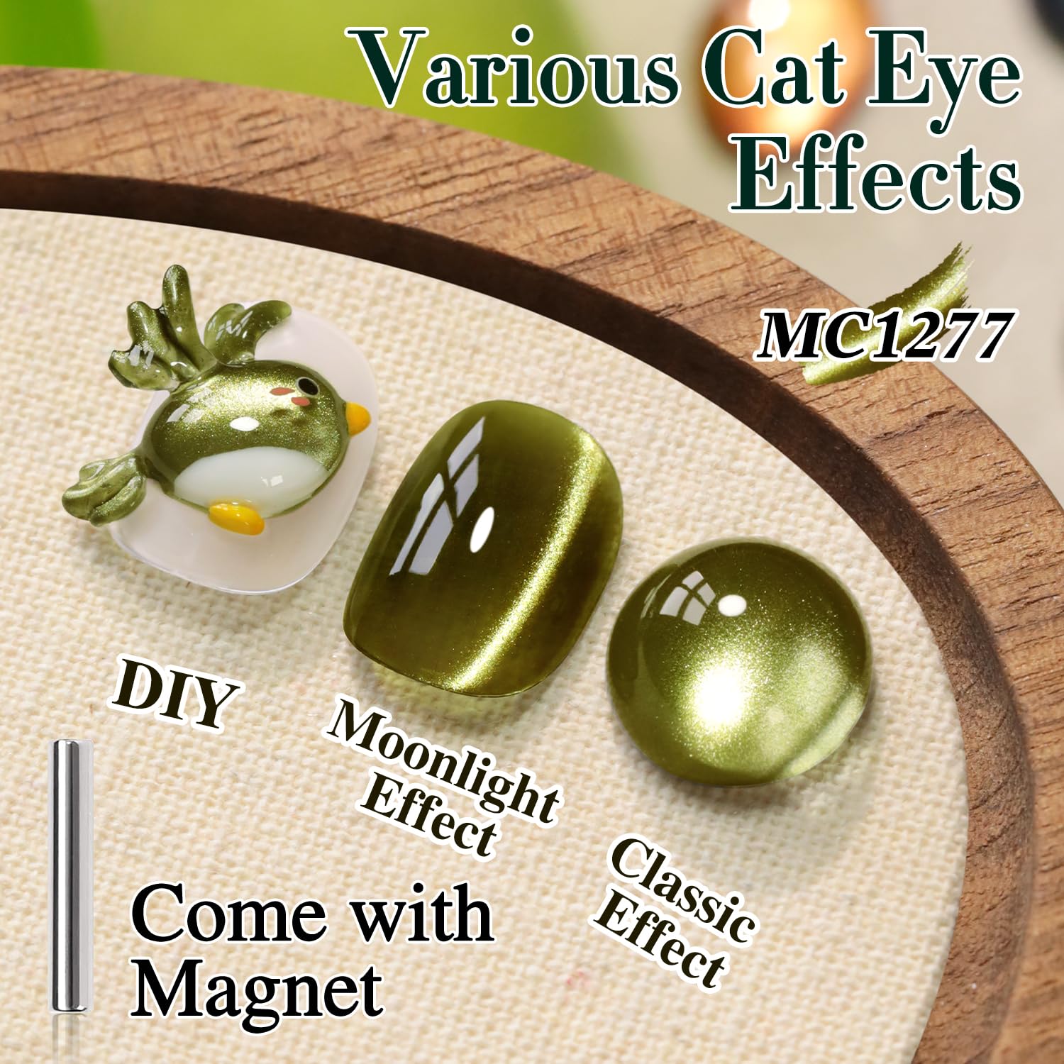 Magnetic tool demonstrates dynamic cat-eye effect for nail art by Double Rhythm.