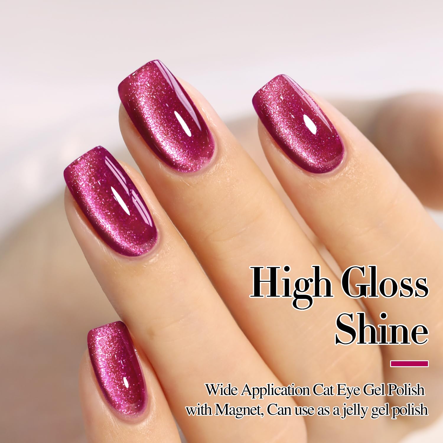 Double Rhythm magnetic tool demonstrates cat-eye effect on nails.