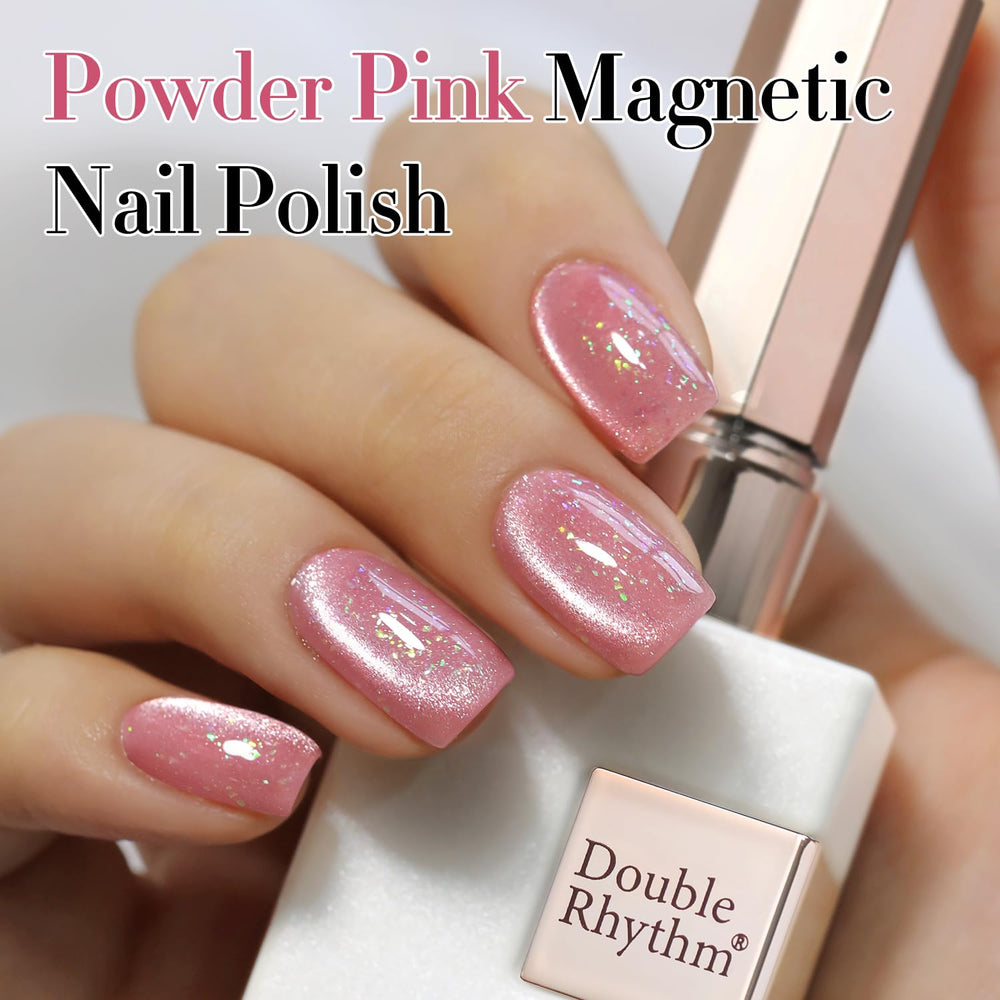 Double Rhythm magnetic tool in action creates unique cat-eye streaks on nails
