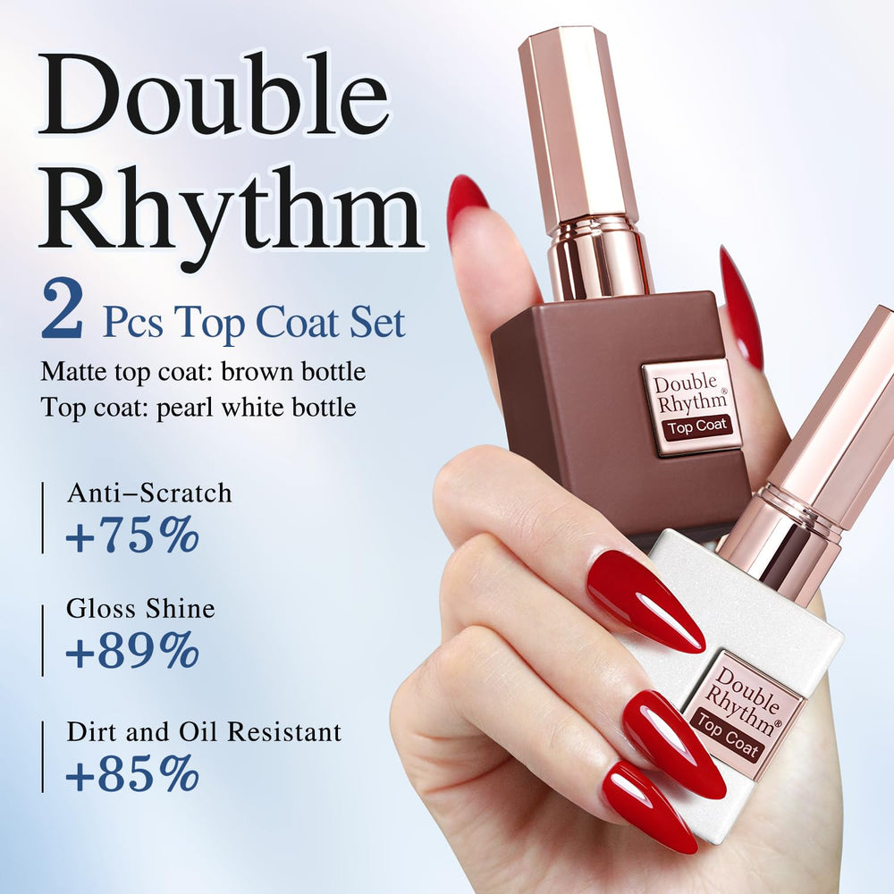 Double Rhythm matte top coat bottle close-up showing smooth matte texture