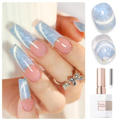 Mermaid Blue cat eye gel with magnetic glitter creates depth and glow.