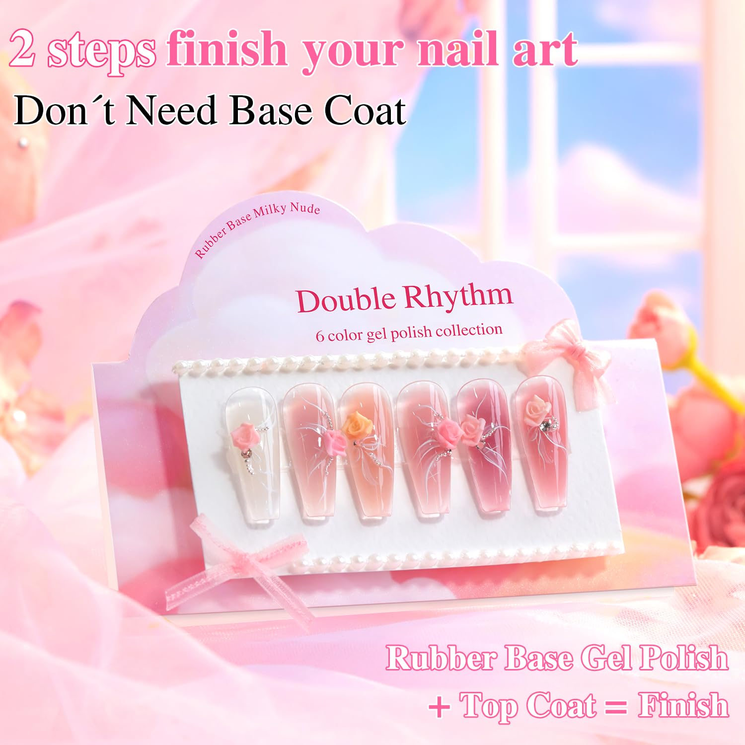 Double Rhythm milky nude pink gel polish gloss finish on nail