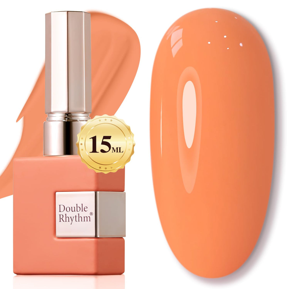 Double Rhythm Milky Orange gel polish bottle shows a 15ml capacity for durable color.