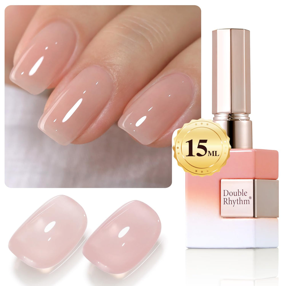 Double Rhythm milky pink gel polish jar close-up for translucent layering