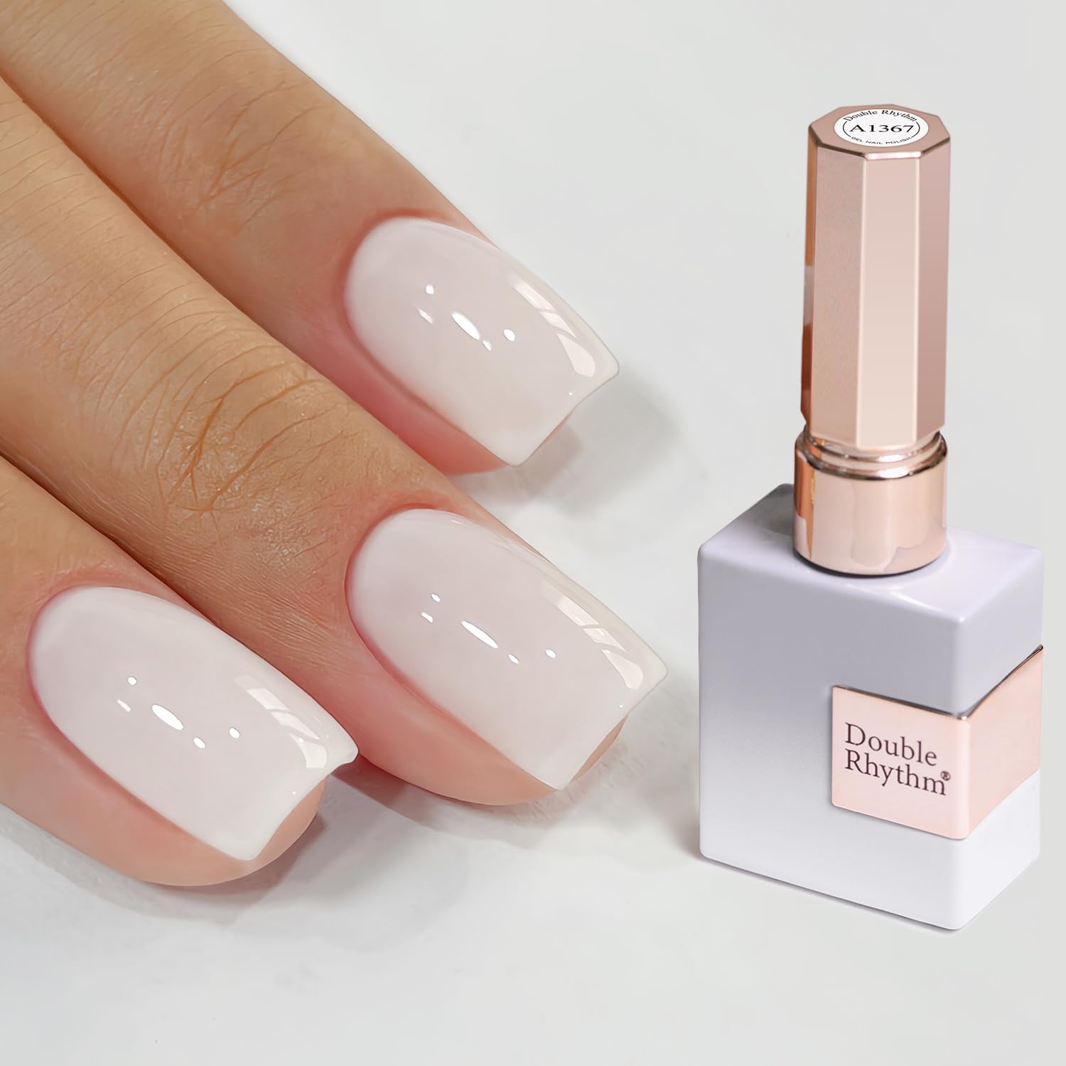 Double Rhythm milky white sheer gel polish bottle showing smooth color and long-lasting finish