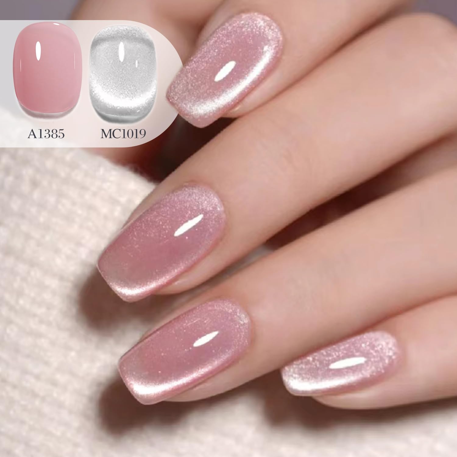 Double Rhythm gel nail art at-home showcase with shimmering cat eye effect.