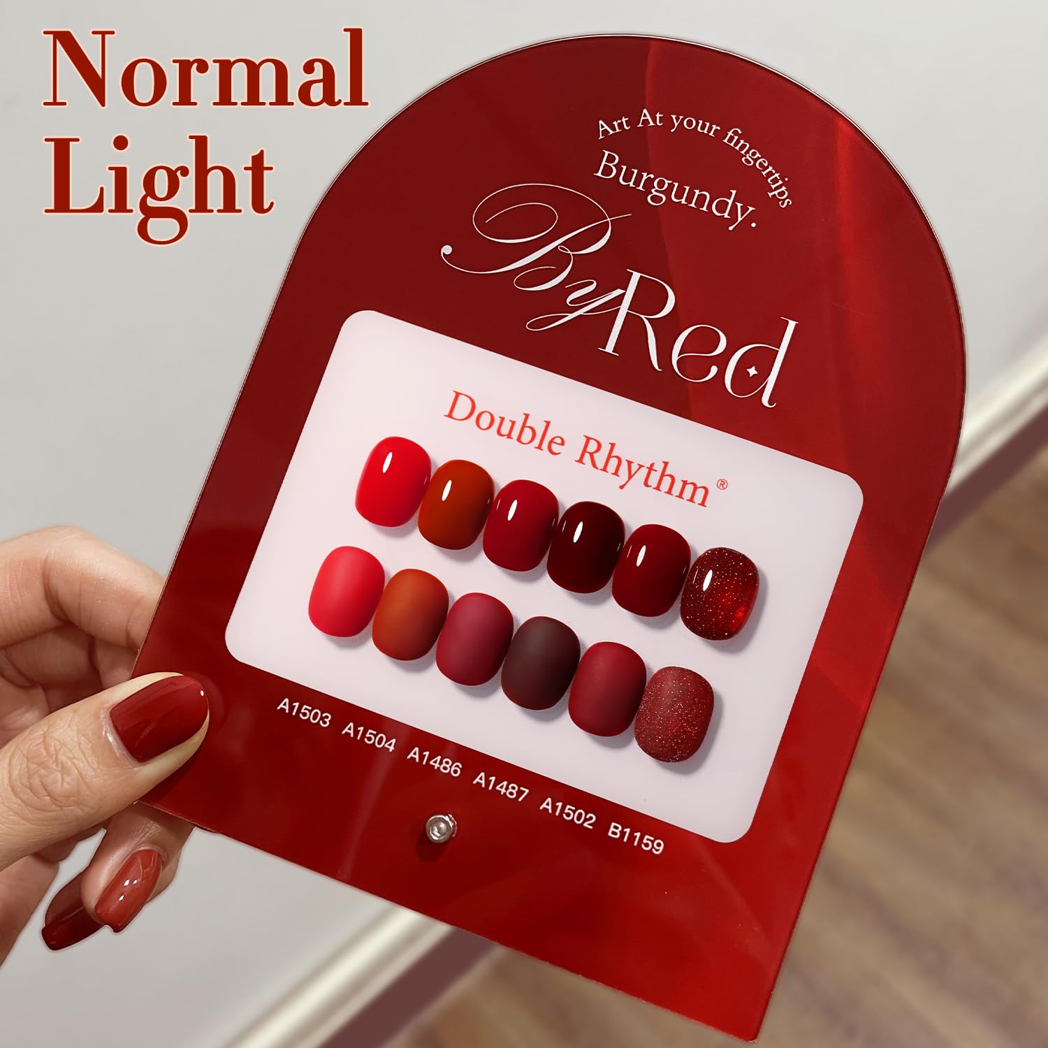 Double Rhythm burgundy glitter collection on nails for party-ready looks
