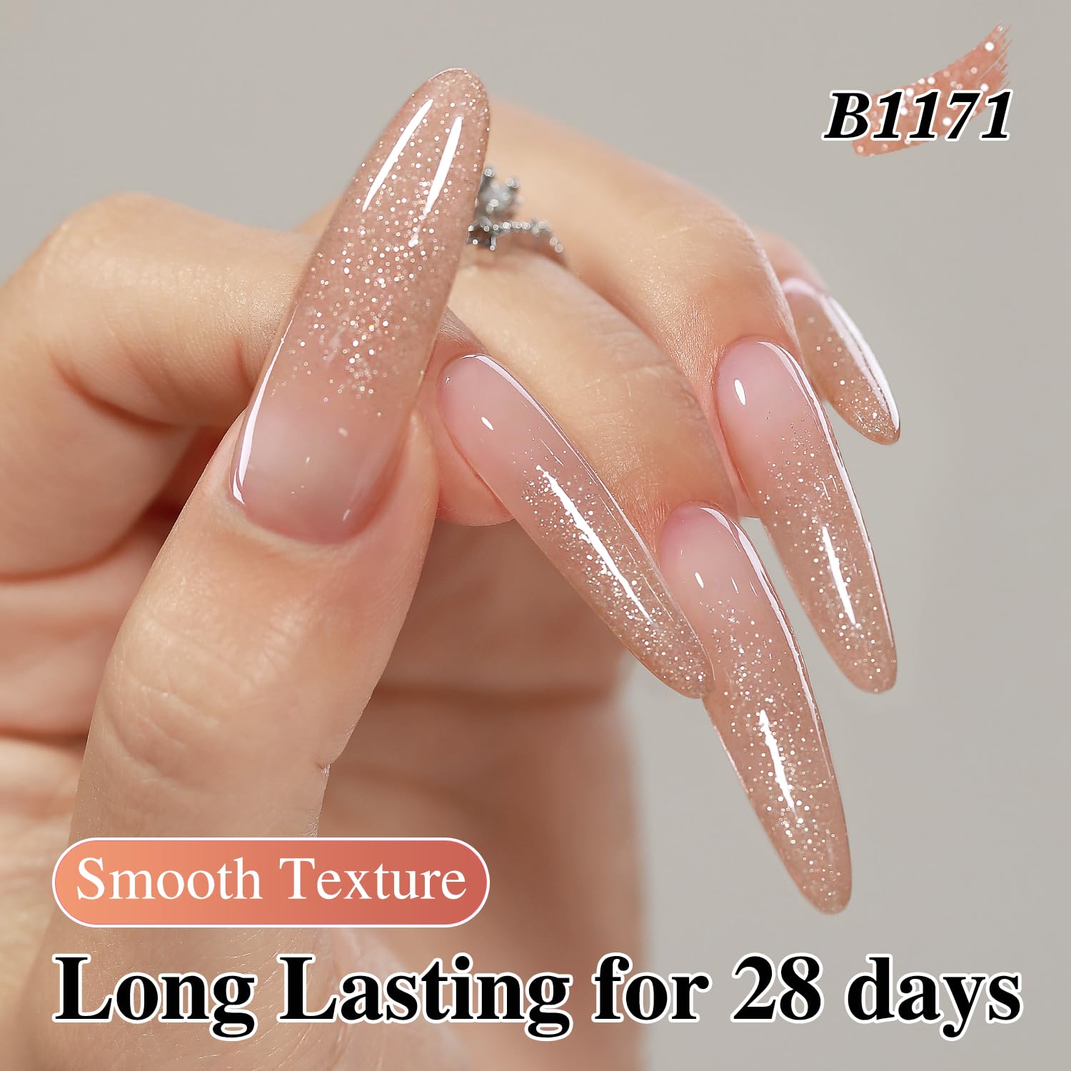 Detail of glitter particles in Double Rhythm gel polish