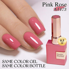 Application demo showing even layers with Double Rhythm rose pink gel polish