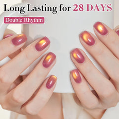 Nail art with cat-eye gel polish on a hand model for inspiration.