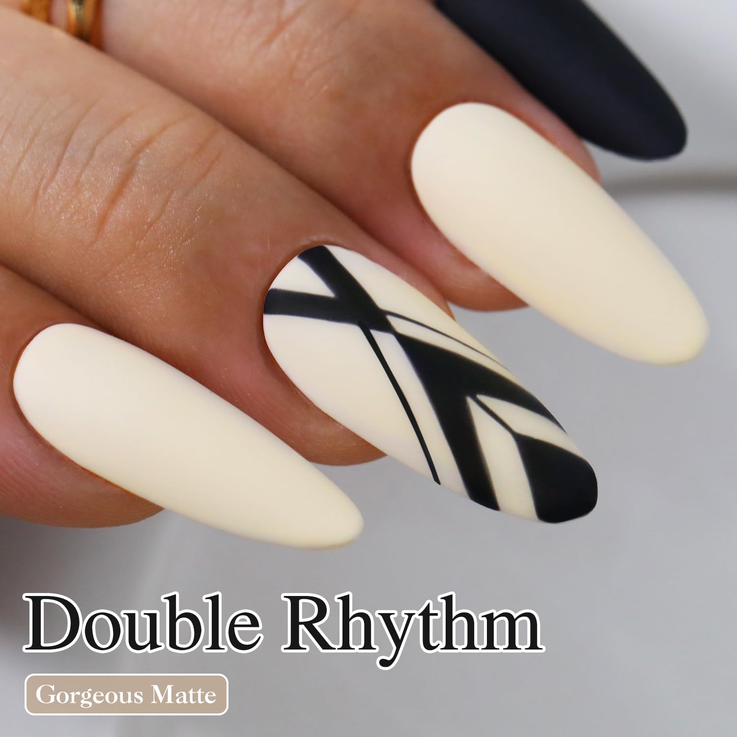 Double Rhythm nail polish bottle closeup highlights premium bottle design.