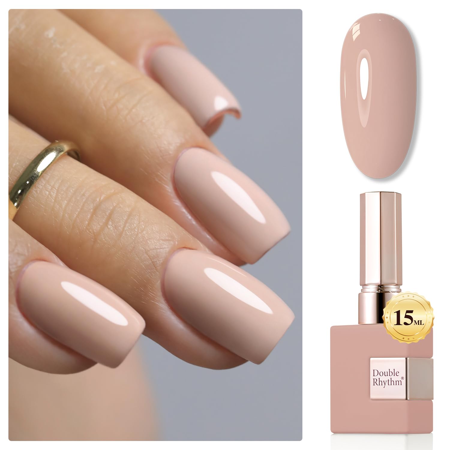 Double Rhythm Pure Sheer 15ml bottle showing smooth, even color on nails.