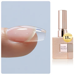 Double Rhythm nail-strengthener rubber gel bottle ready to shape and reinforce nails.