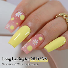 Double Rhythm nails with light yellow polish in a neat manicure