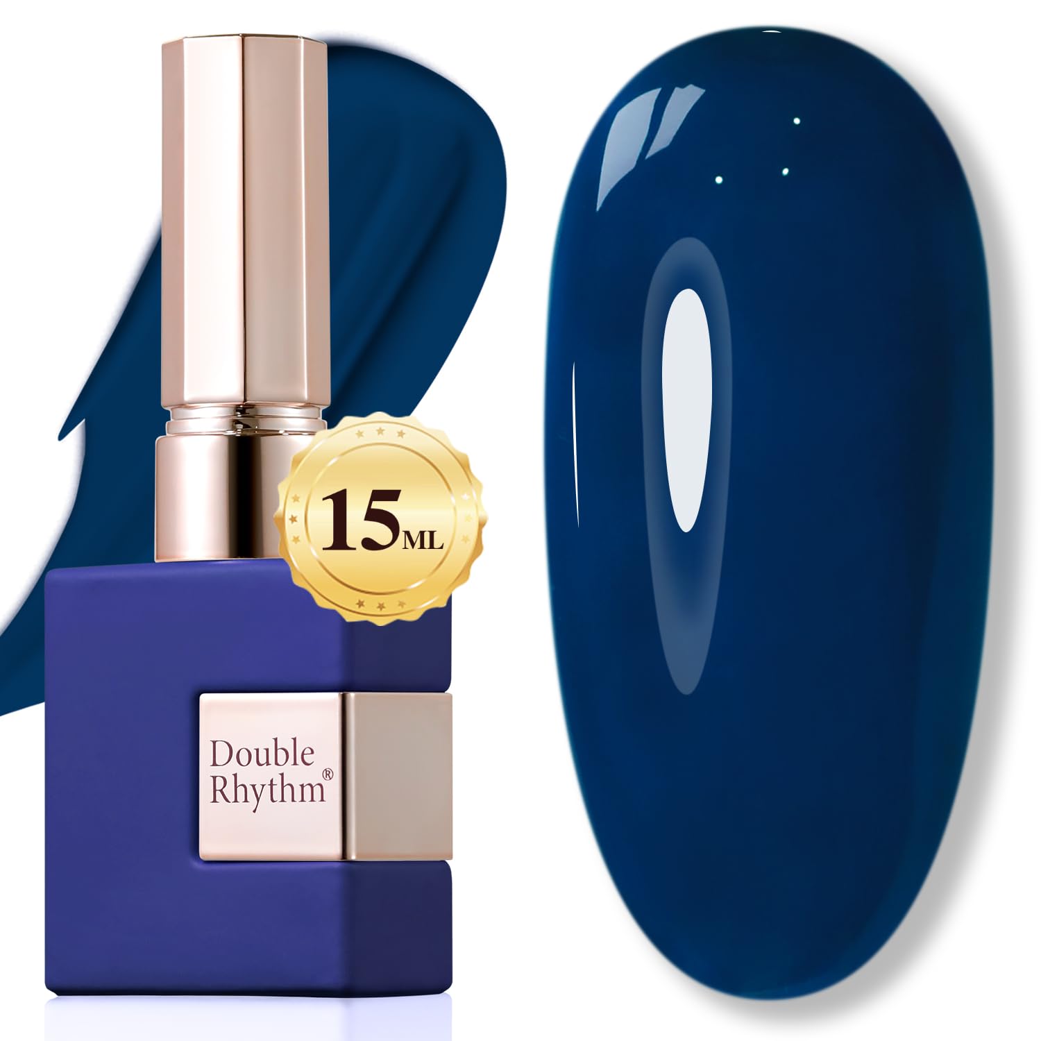 Double Rhythm navy blue gel polish bottle for at-home manicures