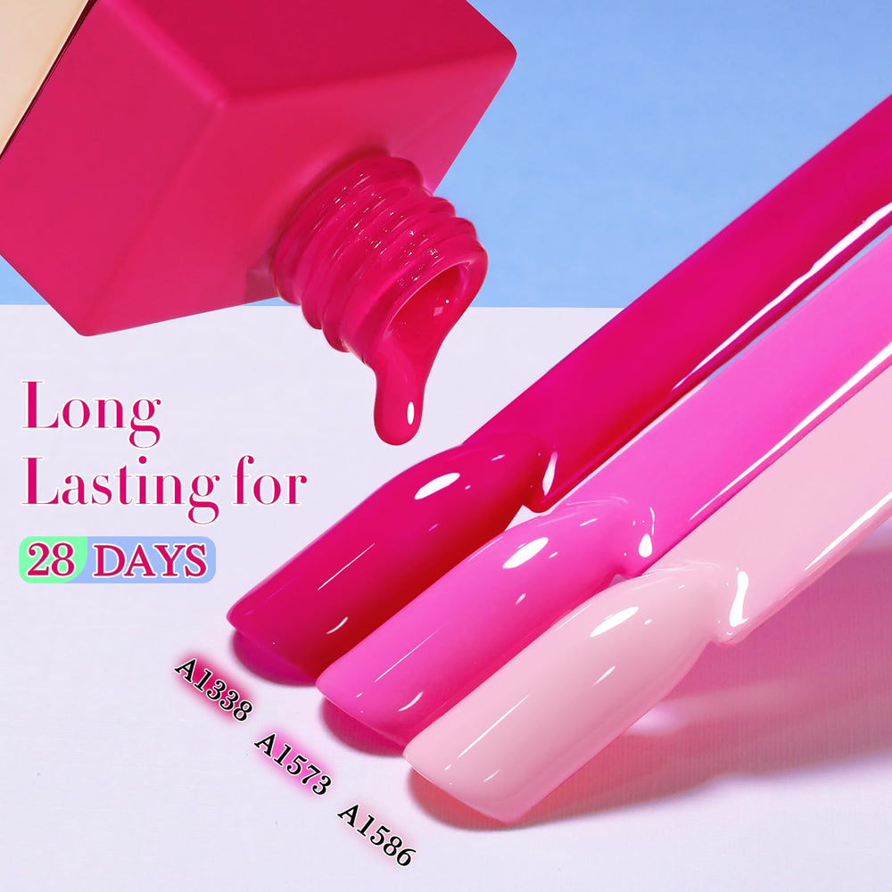 Neon pink and purple shade on nails for bold style.