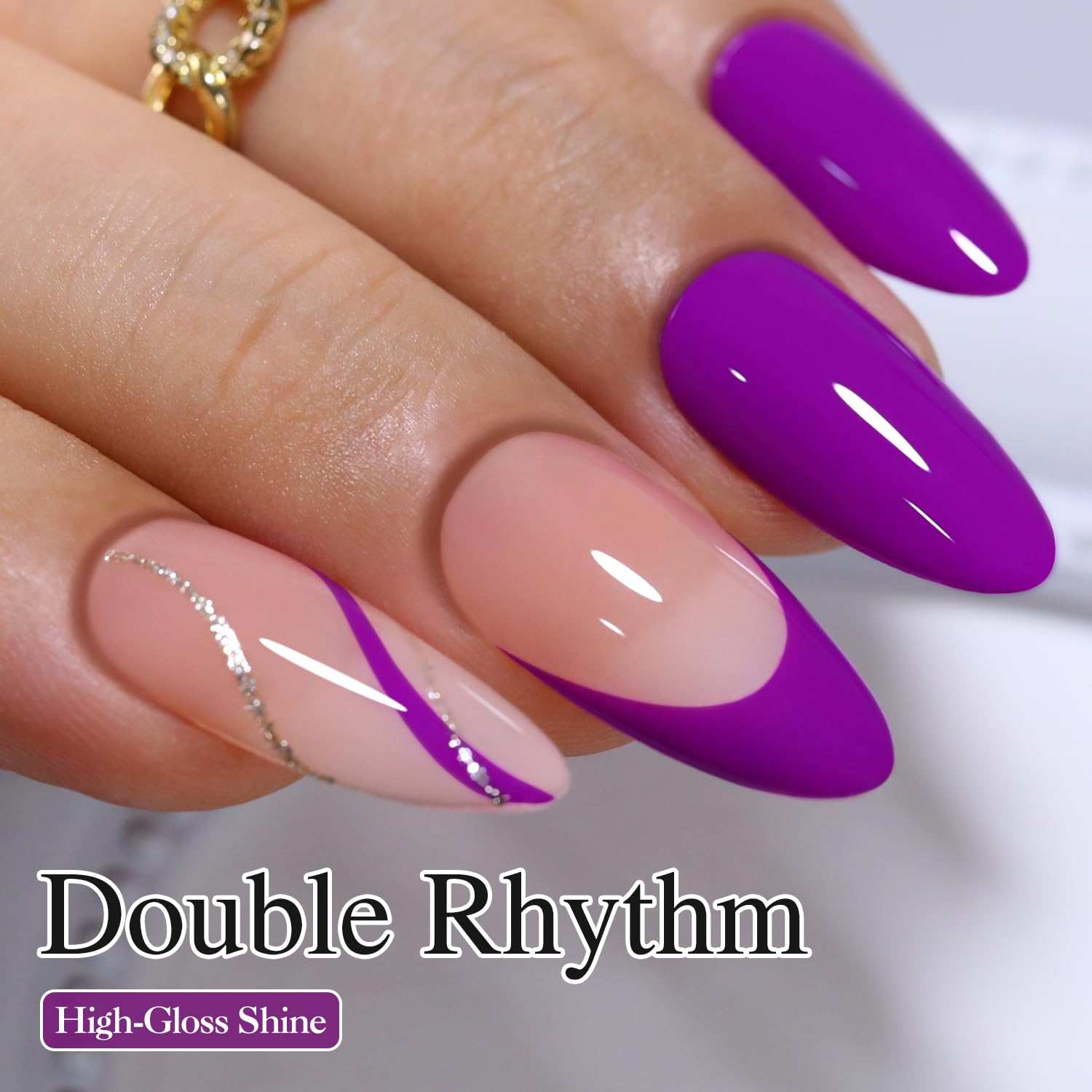 Double Rhythm Neon Purple polish brush applying a smooth, even coat.