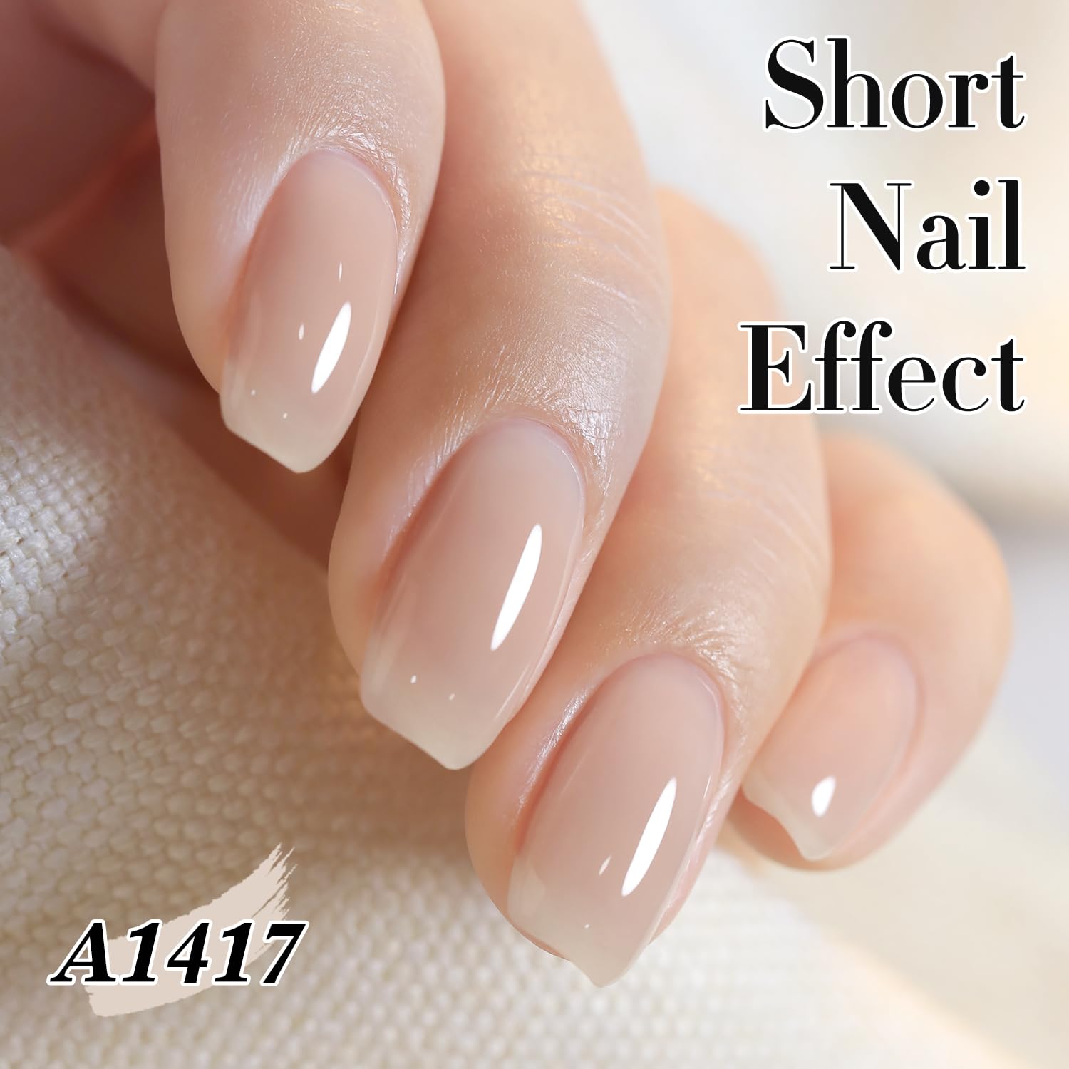 Double Rhythm nude-beige swatch on nail highlights a subtle, natural-looking manicure.