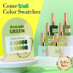 Double Rhythm olive-teal gel polish bottle closeup highlights rich pigment and smooth finish.