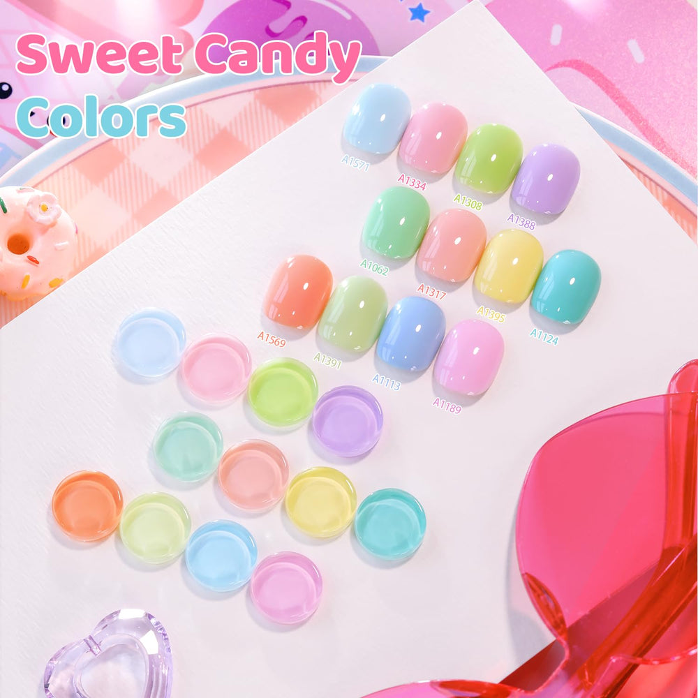 Double Rhythm pastel kit arranged on a desk for DIY nail art at home.