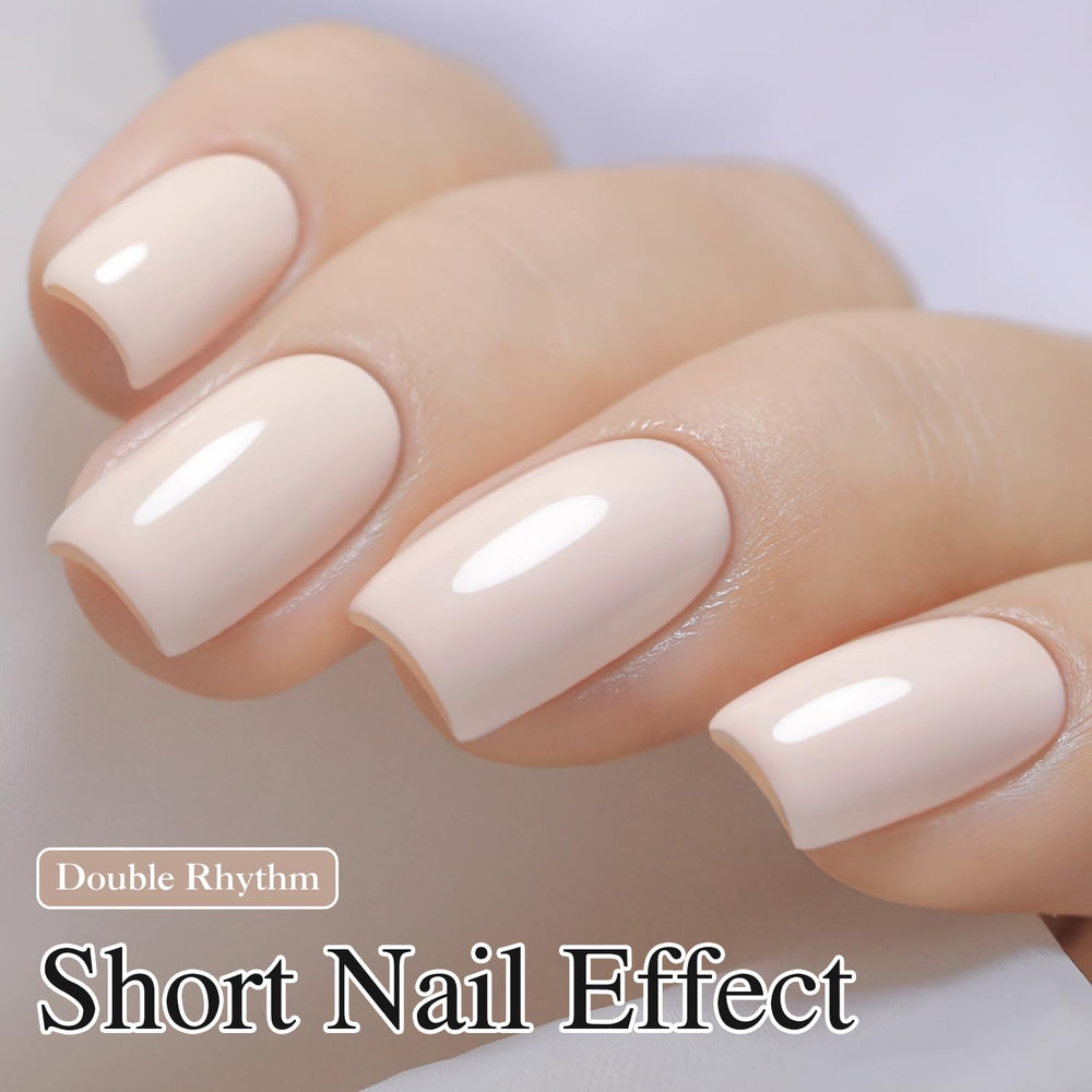 Pink white sheer color swatch on nail by Double Rhythm for soft everyday look