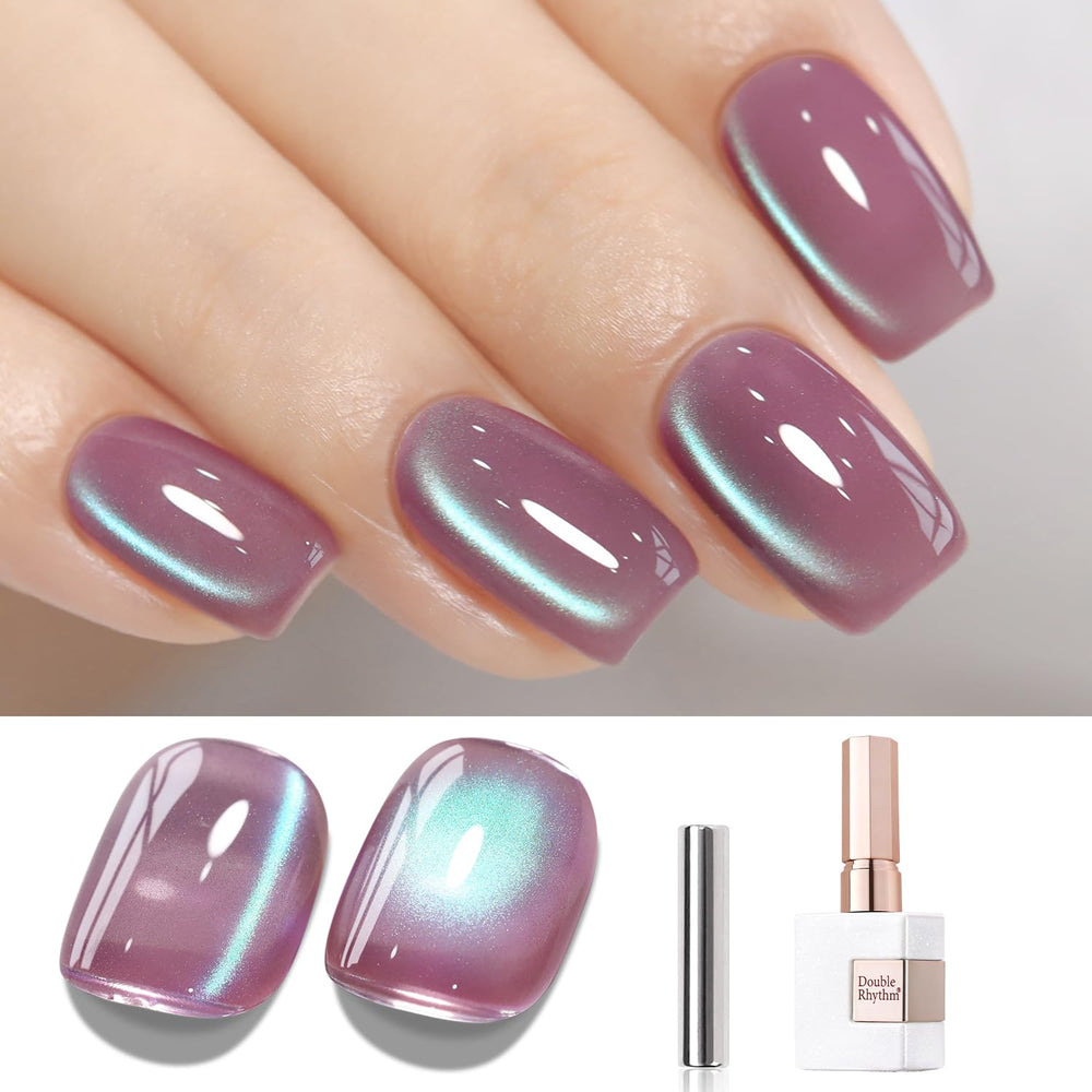 Double Rhythm Plum Purple Cat Eye Gel Polish bottle with magnetic shimmer.