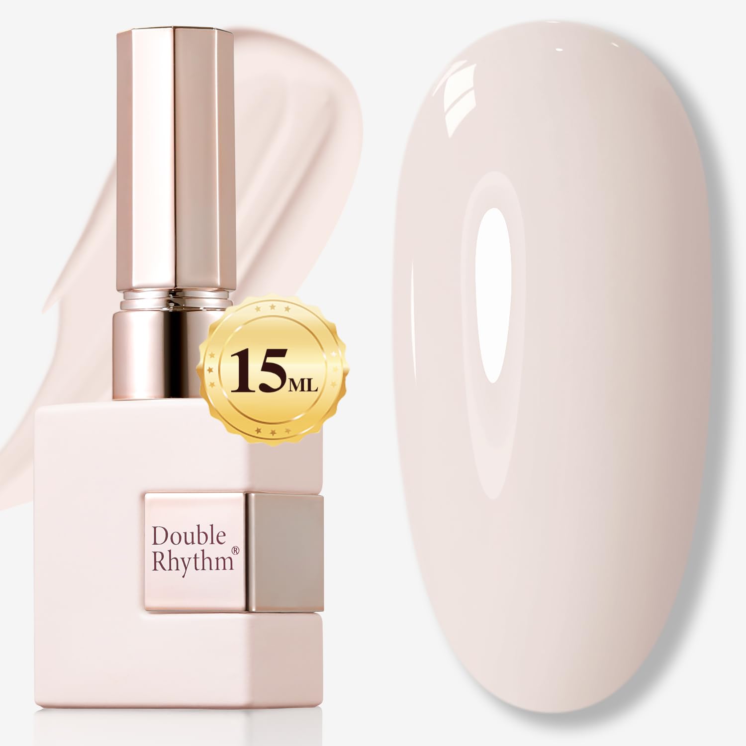 Double Rhythm 15ml gel polish bottle showing pure sheer color on glass surface