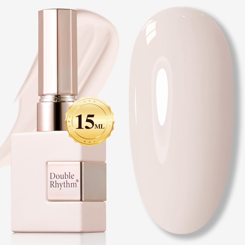 Double Rhythm 15ml gel polish bottle showing pure sheer color on glass surface