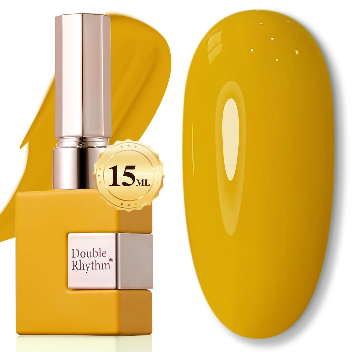 Double Rhythm pure sheer yellow gel polish in 15ml bottle for natural-looking shine.