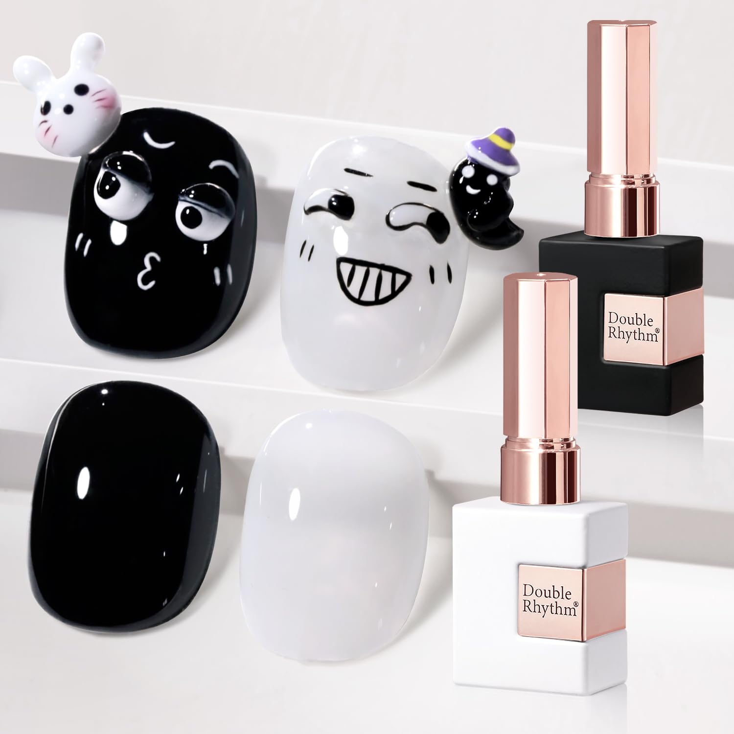 Double Rhythm pure white gel polish 15ml for a crisp, salon-ready manicure.
