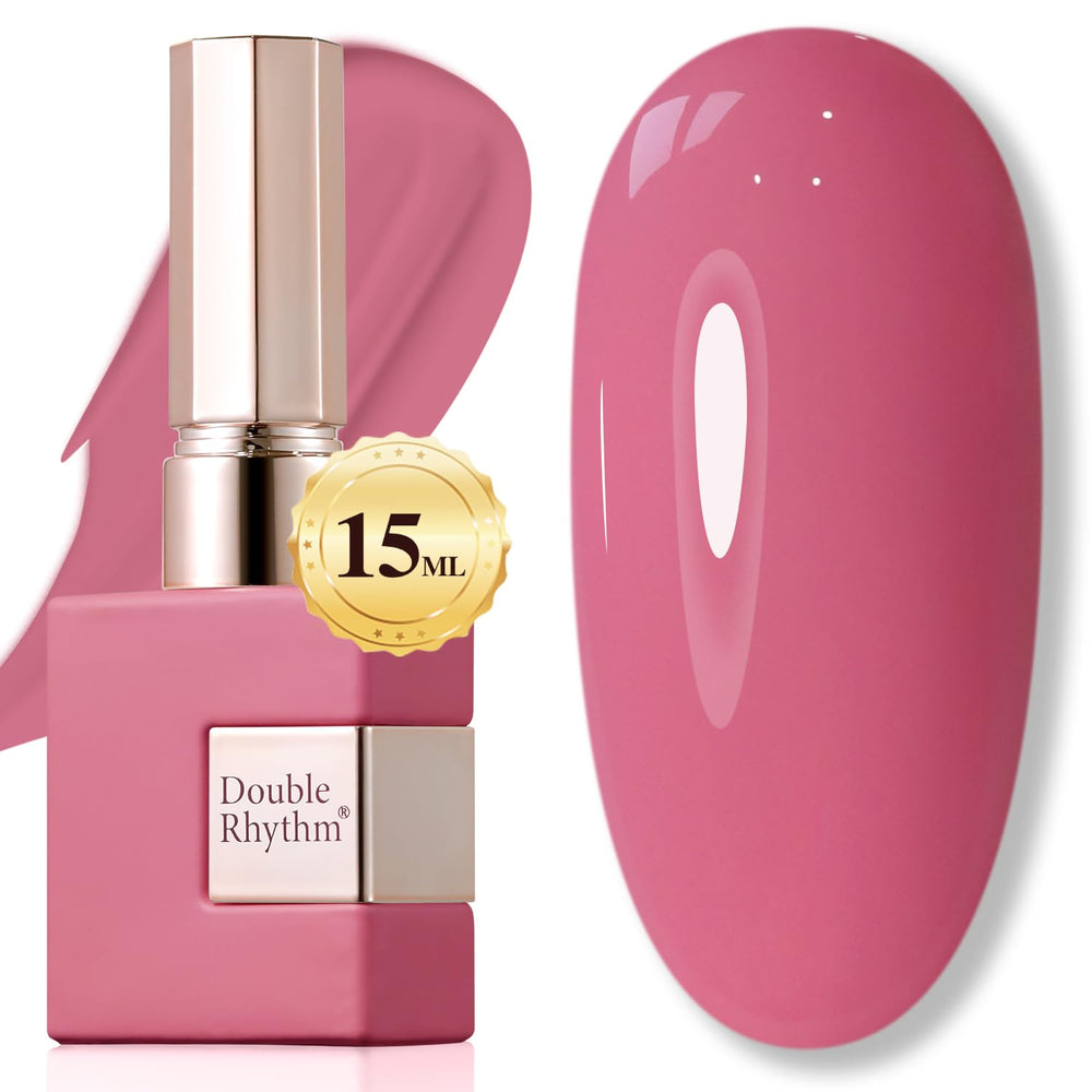 Double Rhythm rose pink 15ml gel polish bottle shows pure sheer color for salon-quality nails