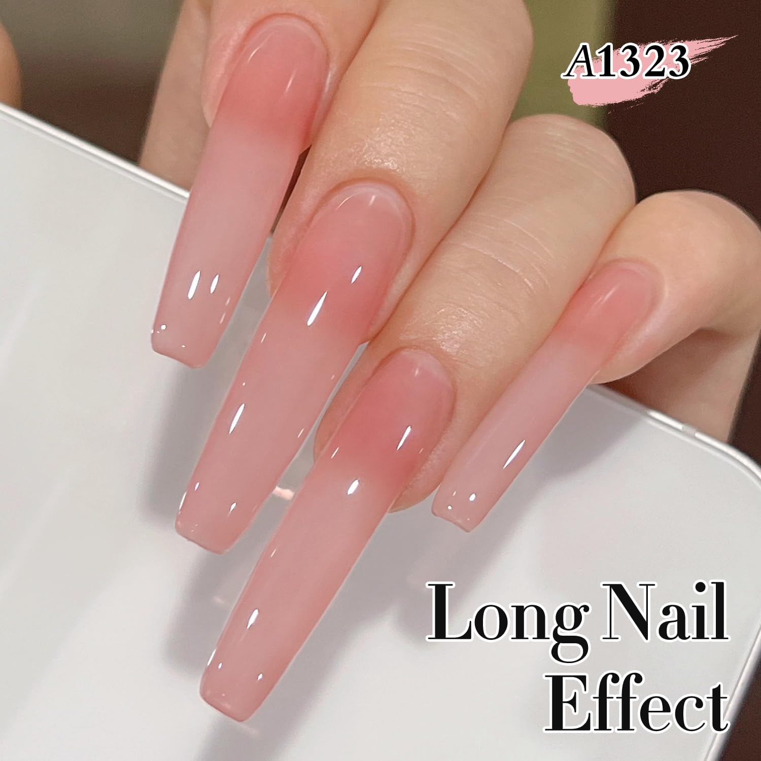 Double Rhythm sheer pink gel polish close-up emphasizes easy layer‑able coverage on nails