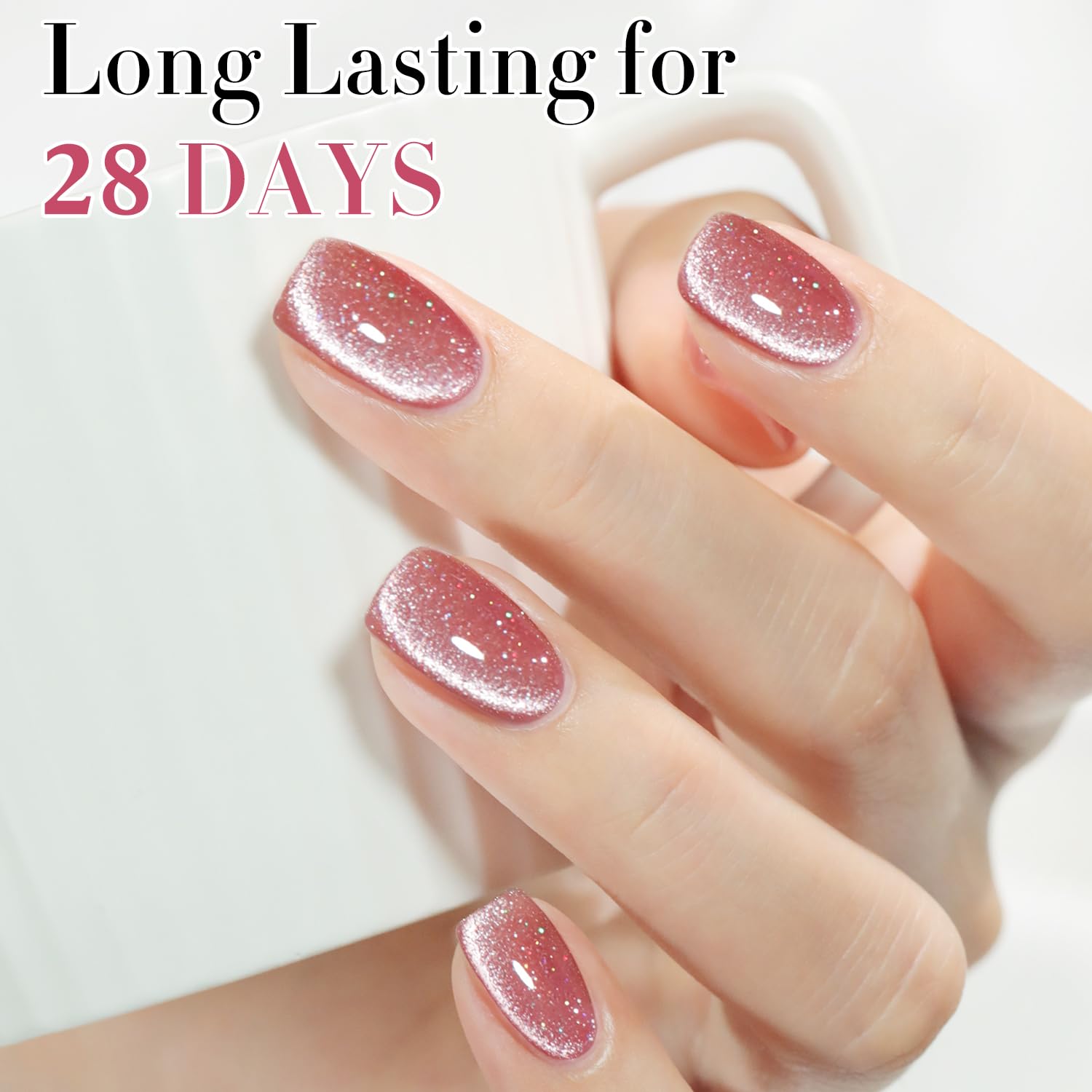 Double Rhythm shimmer finish close-up showing smooth coverage