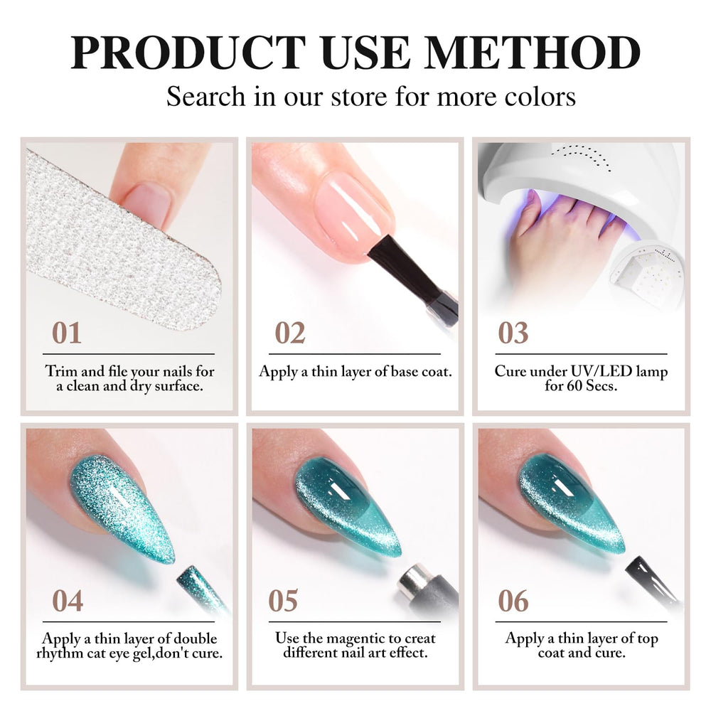 Double Rhythm shimmer finish on nails with a bright glow