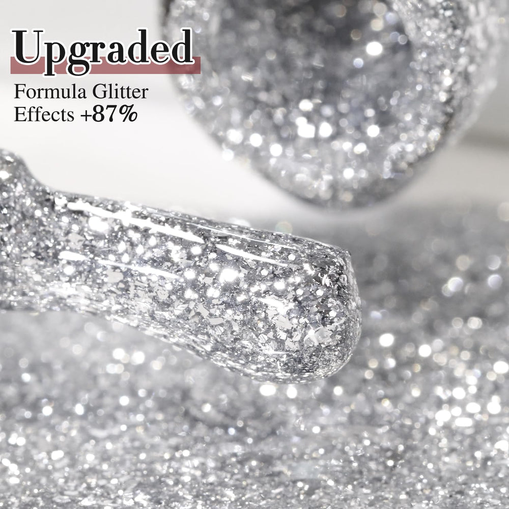Double Rhythm silver glitter gel polish requires base and top coat for best results.