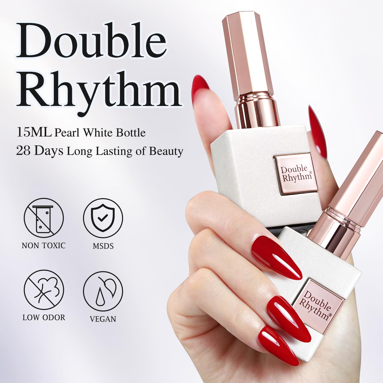 Double Rhythm silver glitter gel polish formula is low-odor and toxin-free.