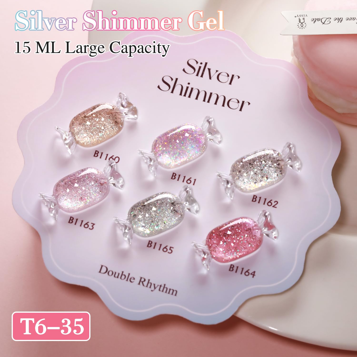 Double Rhythm silver glitter gel polish adds reflective shine.