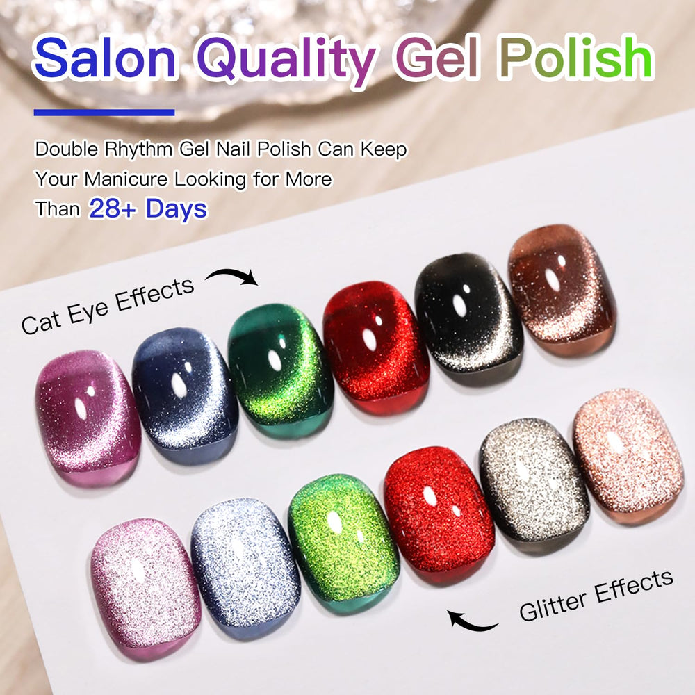 Double Rhythm six-color gel polish offers rich pigment and shine.