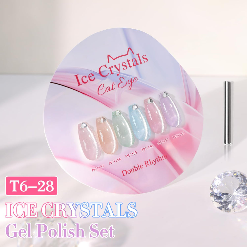 Double Rhythm six-pc gel polish pack highlights consistent color and convenient home use.