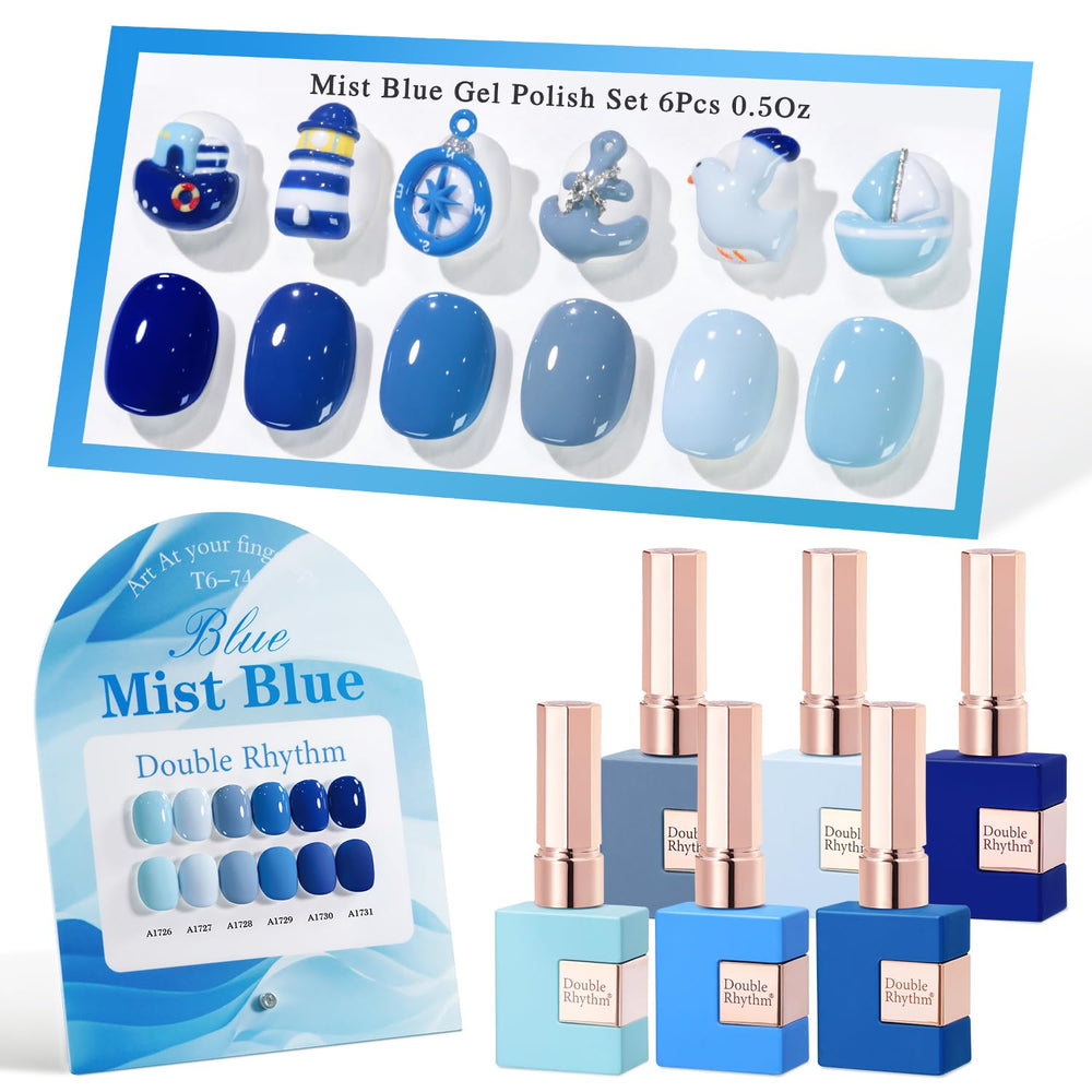 Double Rhythm six-piece 15ml gel polish kit for at-home manicures.