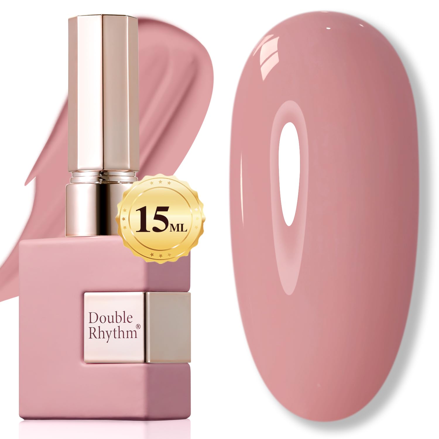 Double Rhythm soft pink gel polish bottle showing sheer color for at-home manicures.