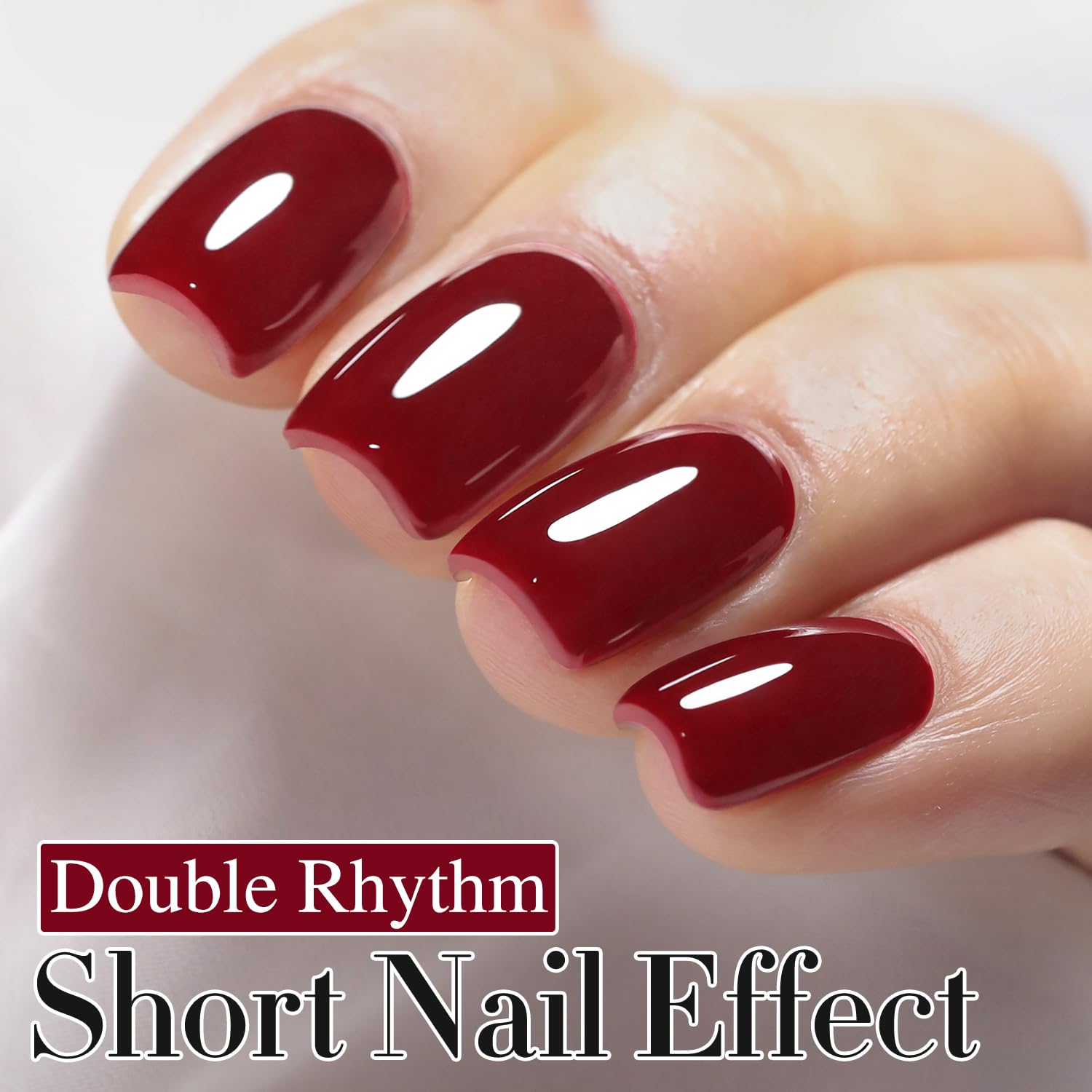 Double Rhythm gel polish swatch in Burgundy Red showing smooth, even color.