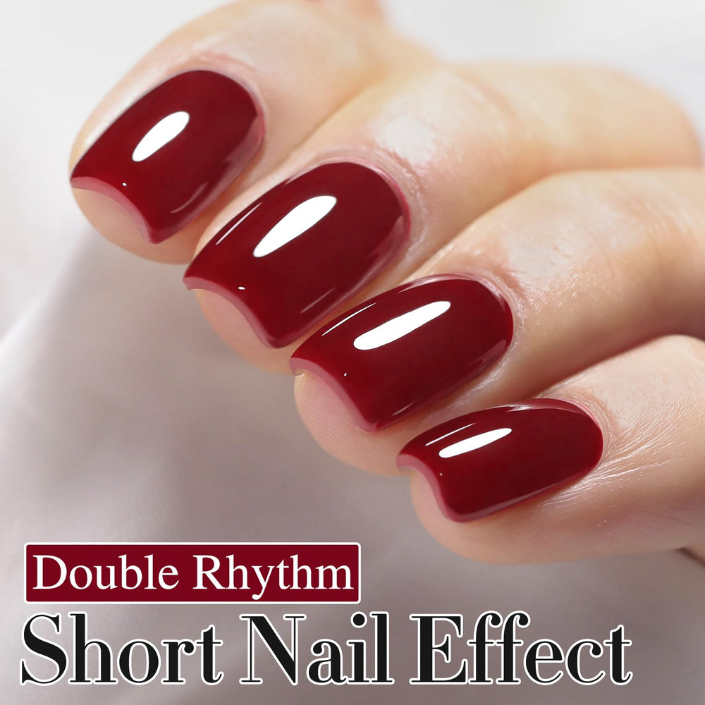 Double Rhythm gel polish swatch in Burgundy Red showing smooth, even color.