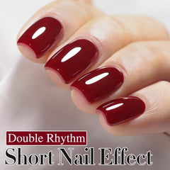 Double Rhythm gel polish swatch in Burgundy Red showing smooth, even color.