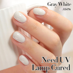 Double Rhythm gel swatch in gray-white A1476 demonstrates color consistency and coverage.