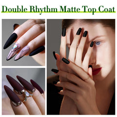 Double Rhythm top coat bottle close-up highlighting adhesion for durable wear