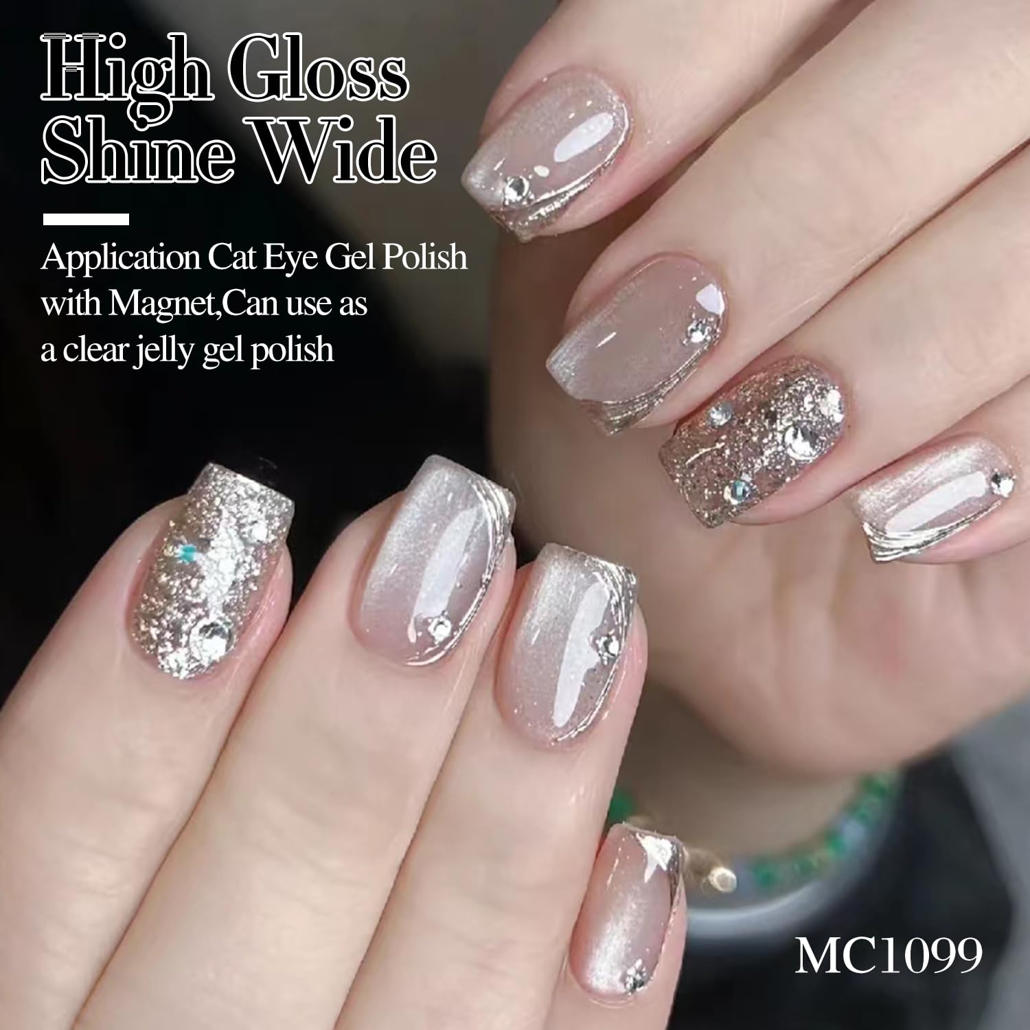 Double Rhythm translucent color jelly polish with magnetic shimmer on nails.