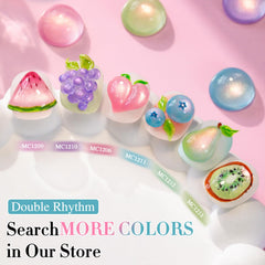 Translucent teal jelly color in Double Rhythm bottle for versatile looks.